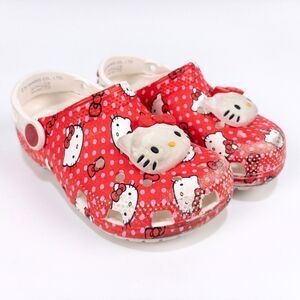 Crocs Hello Kitty Toddler Size 10 Red White Sanrio Classic Clogs Kids Shoes